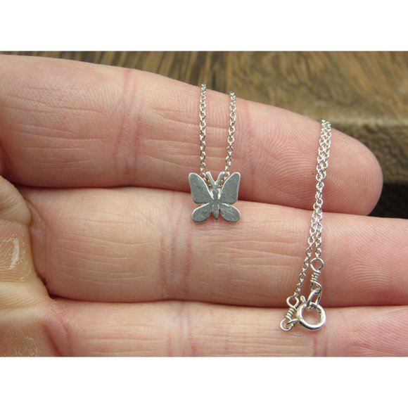 18 Inch Sterling Silver Cute Tiny Butterfly Necklace - Picture 2 of 6